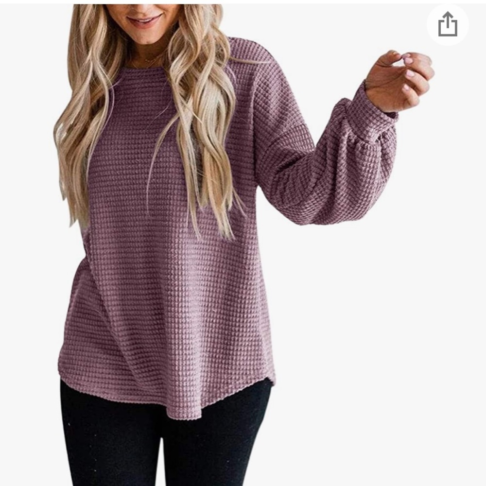 Merokeety Waffle Knit Top Pullover Sweater
